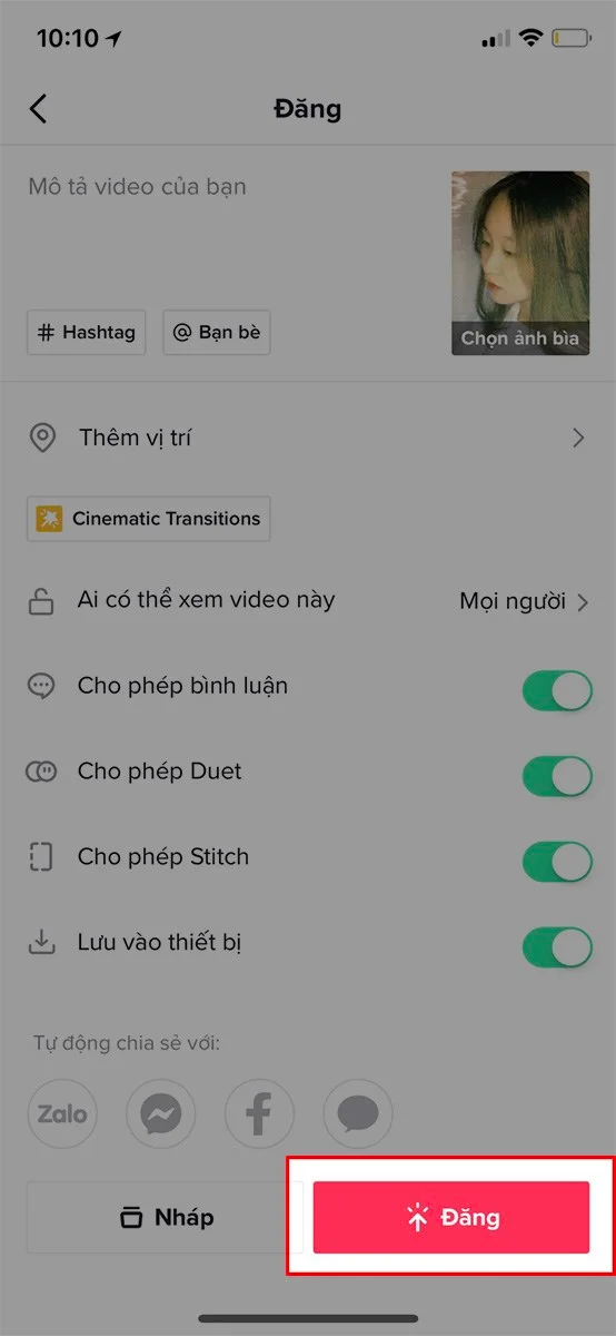 Đăng video lên TikTok