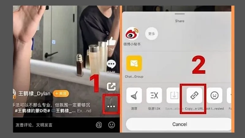 Các bước sao chép liên kết clip Weibo trên iPhone bằng nút 3 chấm