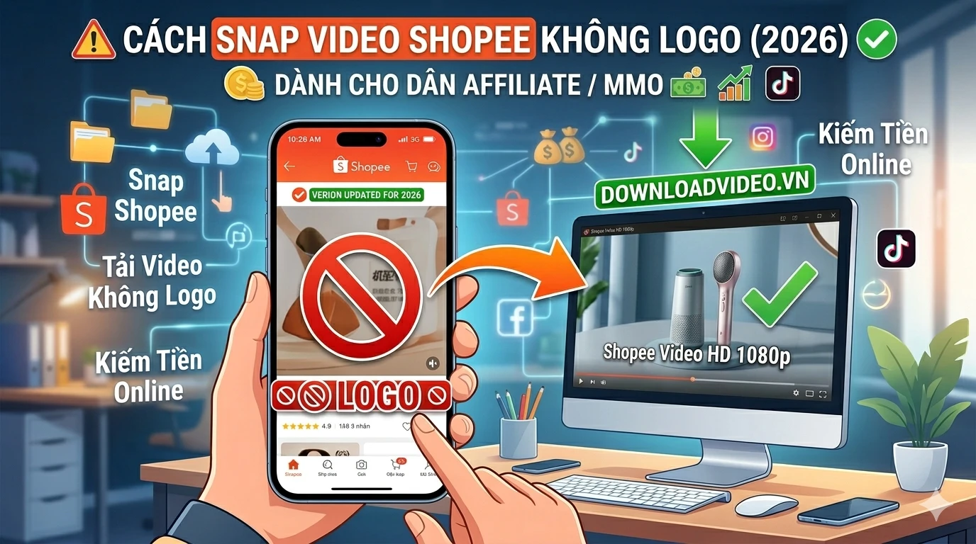 Mẹo Snap Video Shopee Không Logo Dành Cho Dân Affiliate / MMO tại DownloadVideo.vn