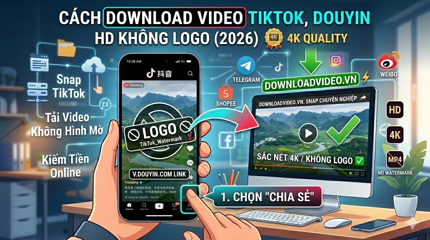 Chụp màn hình điện thoại hướng dẫn cách lấy link video Douyin nội địa Trung Quốc