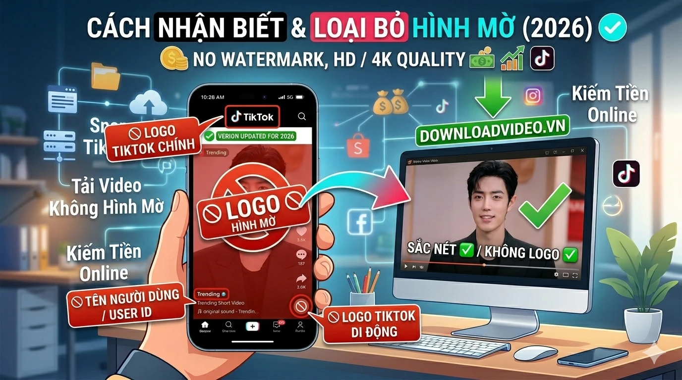 Các loại hình mờ và logo TikTok di động chặn tải video ko logo Triệu View 2026