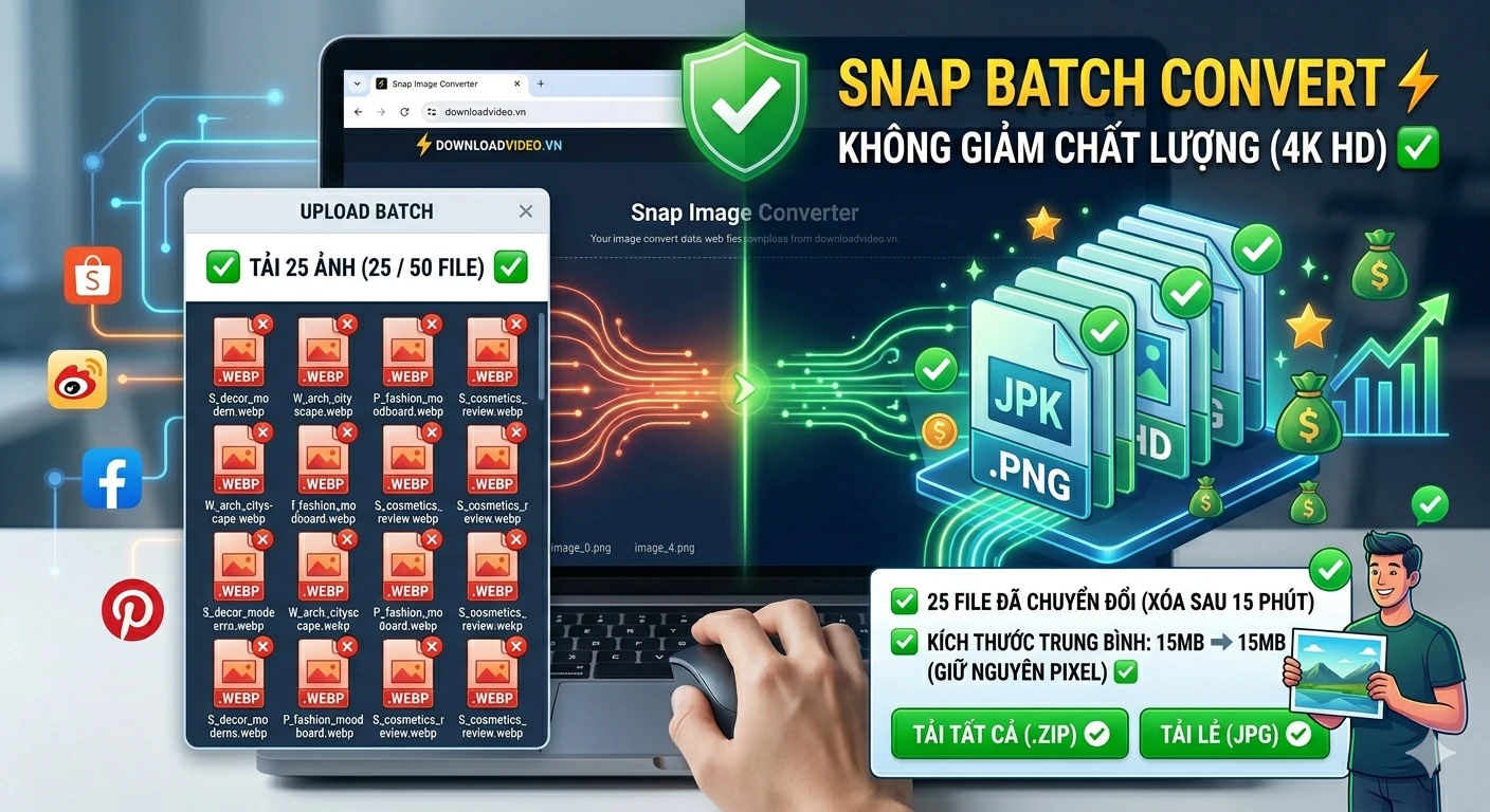 Hướng dẫn chi tiết cách dùng Snap Image để đổi đuôi ảnh WebP sang JPG hàng loạt trên máy tính nhanh nhất 2026 tại DownloadVideo.vn