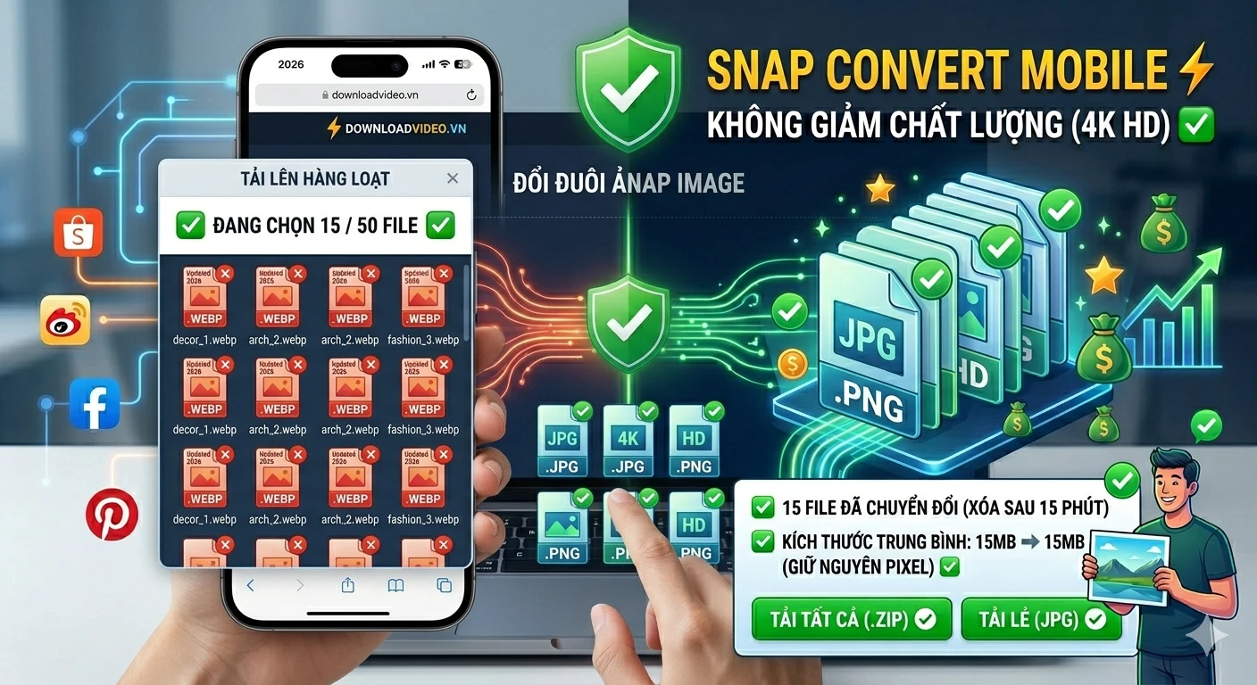 Hướng dẫn đổi đuôi ảnh WebP sang JPG hàng loạt trên máy tính và điện thoại di động không giảm chất lượng 2026 tại DownloadVideo.vn