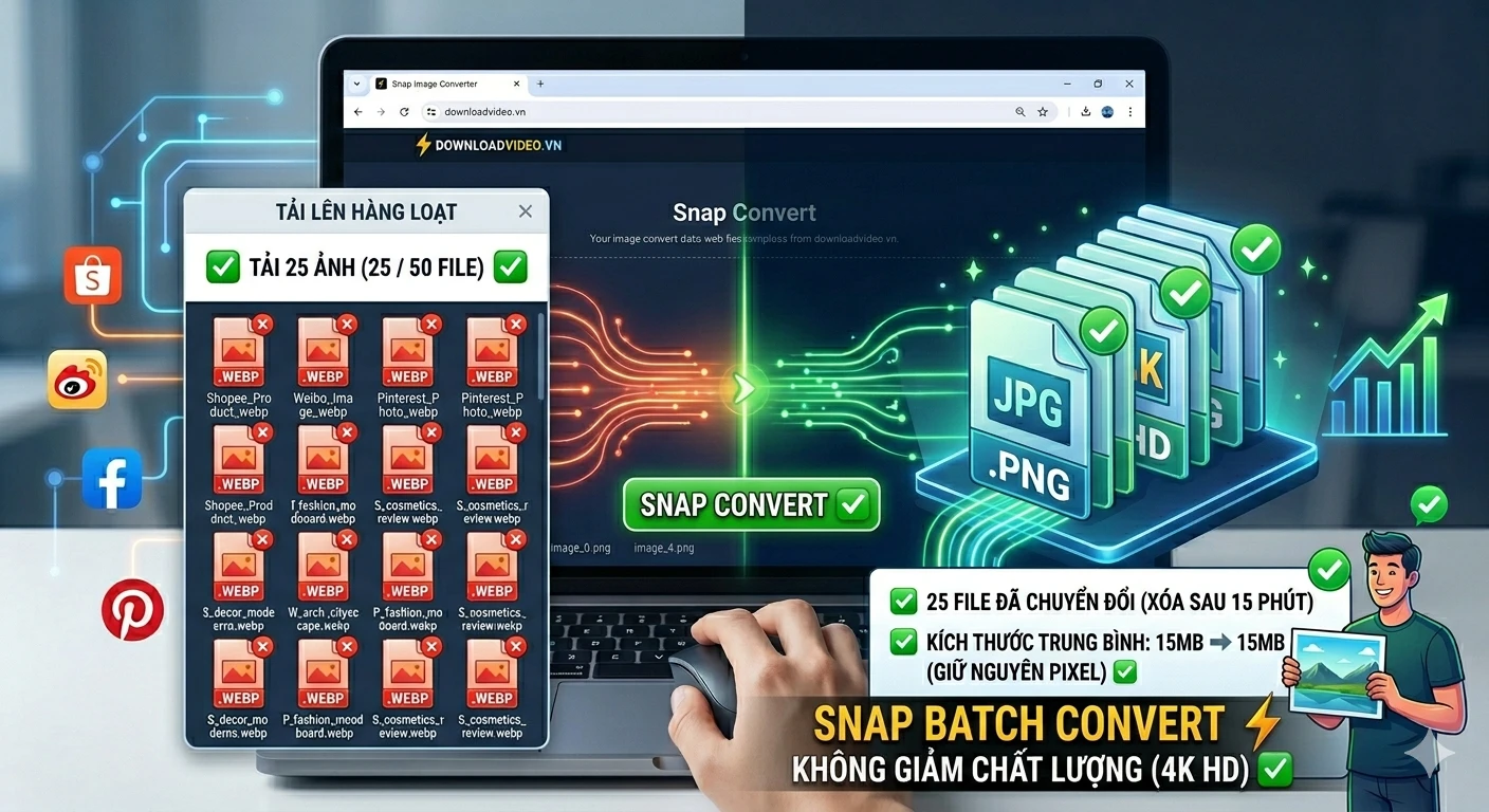 Hướng dẫn đổi đuôi ảnh WebP sang JPG hàng loạt trên máy tính và điện thoại di động không giảm chất lượng 2026
