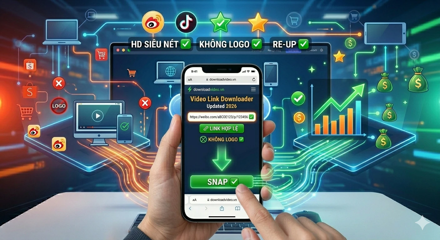 Giao diện dán link tải video từ trình duyệt Safari và Chrome trên điện thoại di động chuẩn SEO 2026